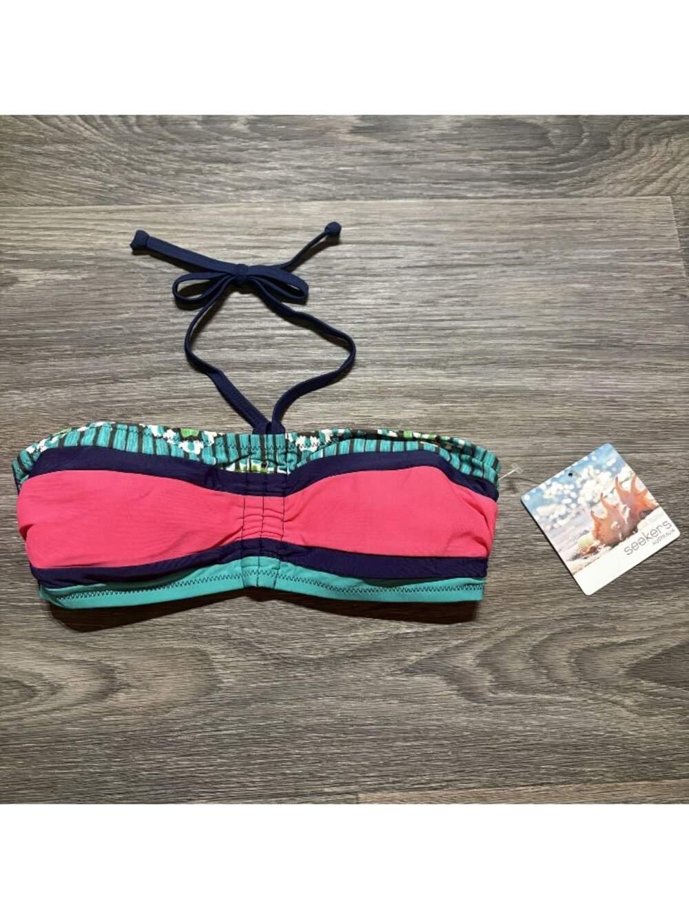 Seekers Australia Jade Bandeau Bikini Top Medium 8 Halter Multicolor String NEW
